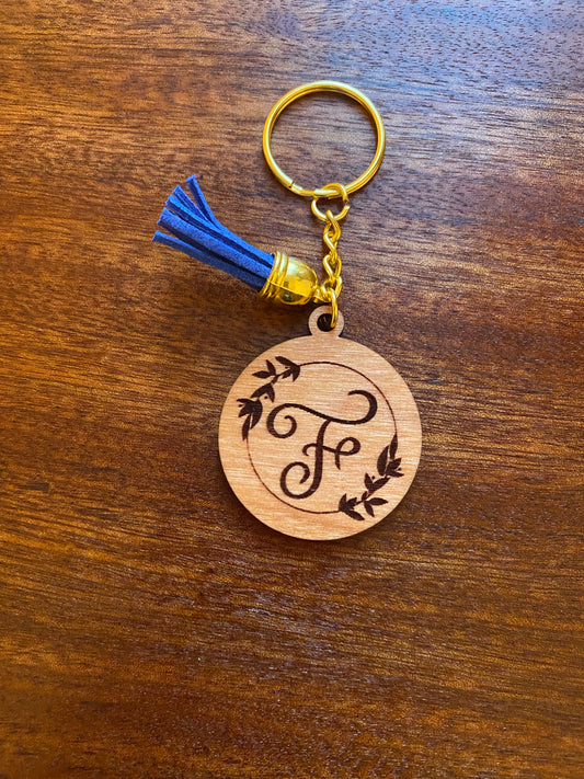 Floral alphabet wooden keychains