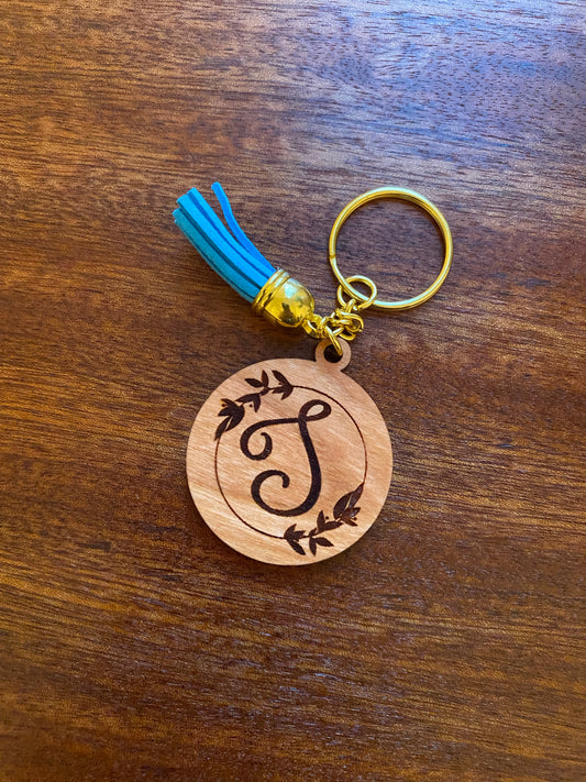 Floral alphabet wooden keychains