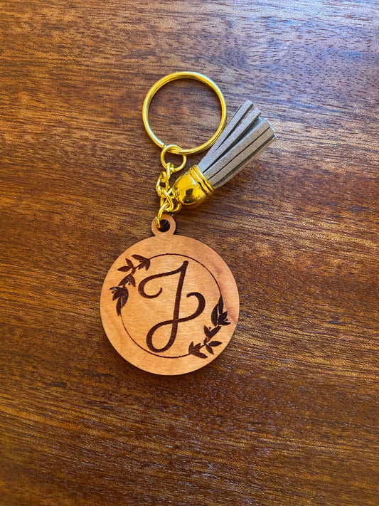 Floral alphabet wooden keychains