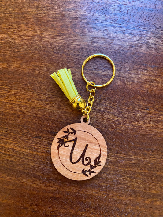 Floral alphabet wooden keychains