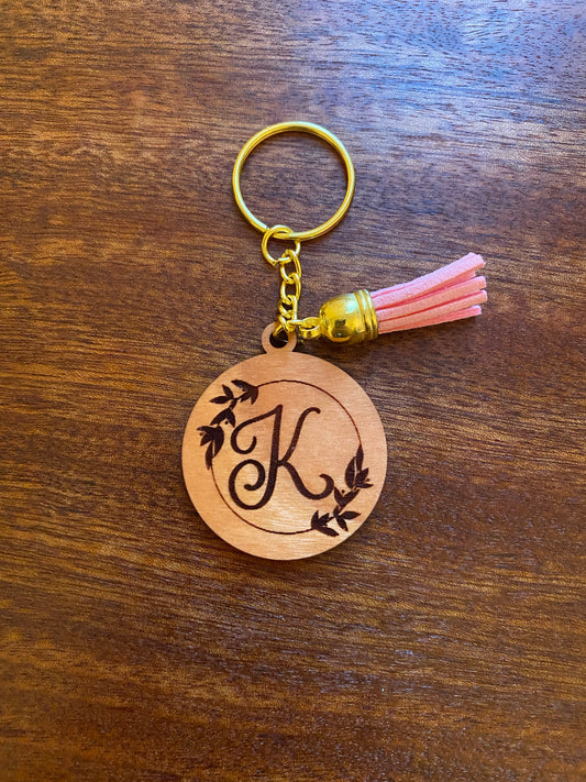 Floral alphabet wooden keychains