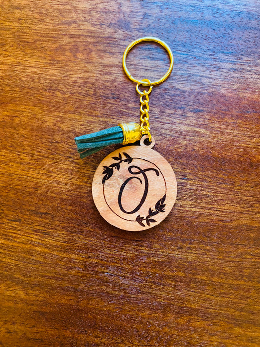 Floral alphabet wooden keychains