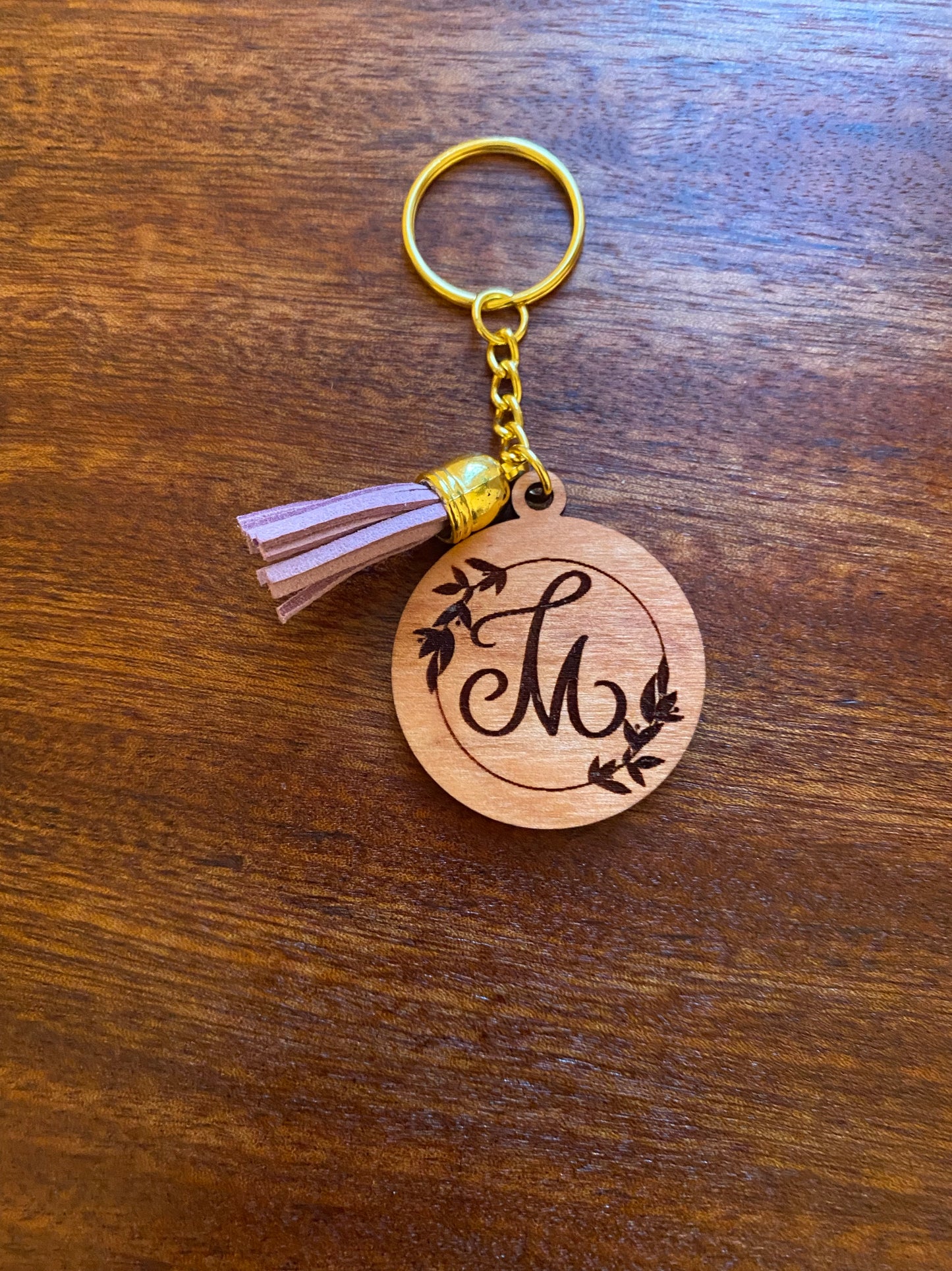 Floral alphabet wooden keychains
