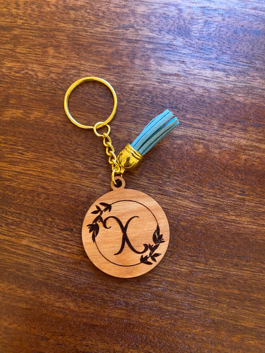 Floral alphabet wooden keychains