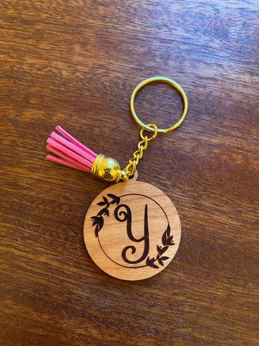 Floral alphabet wooden keychains