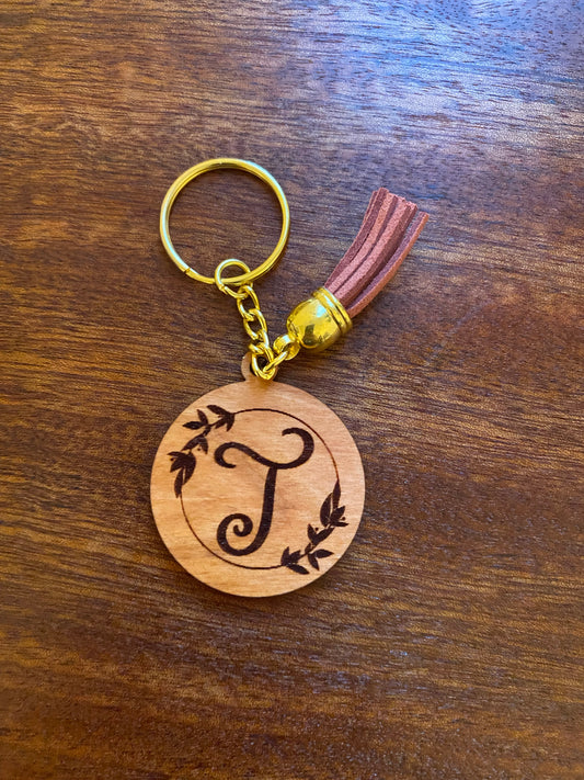 Floral alphabet wooden keychains