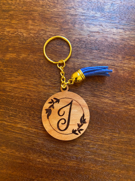 Floral alphabet wooden keychains