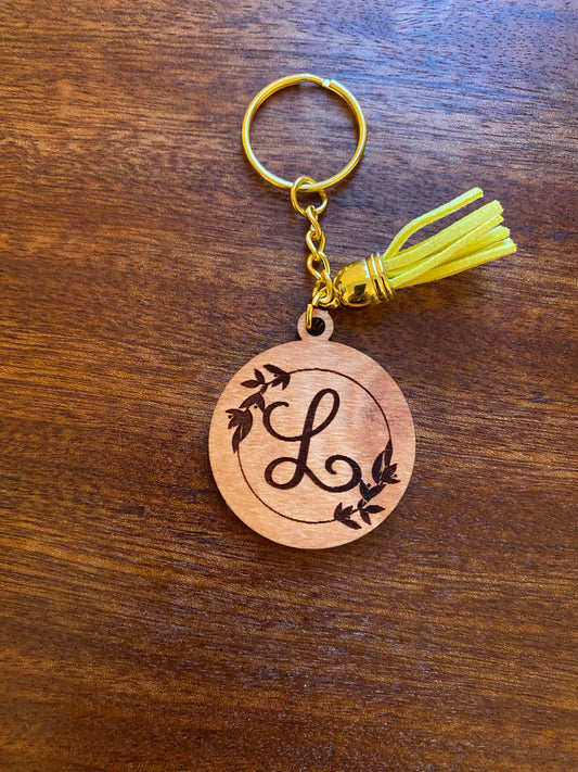 Floral alphabet wooden keychains