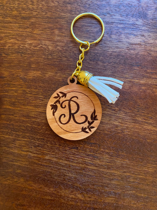 Floral alphabet wooden keychains